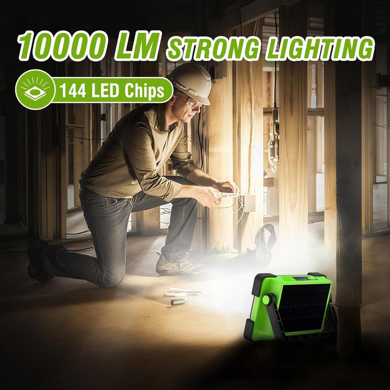 DANCINGBOAR 120W Solar Rechargeable Work Light, 144 LED 10000LM Led Work Light with 4 Modes, Portable Flood Light with Stand, IP66 Waterproof Outdoor Working Light for Emergency Mechanic Camping Repair - Image 2